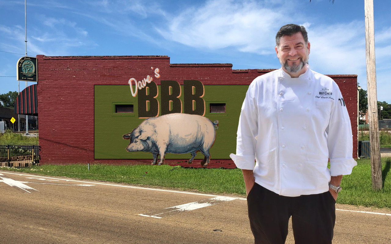 Chef David Raines stands across the street from the new Dave’s Triple B opening in Flora in October. The restaurant will be located where The Blue Rooster was once housed.